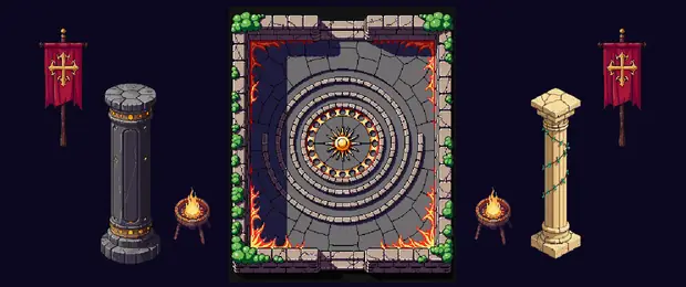 The coliseum itself — five stone drums around the half-sun half-moon medallion, straight from the game files.